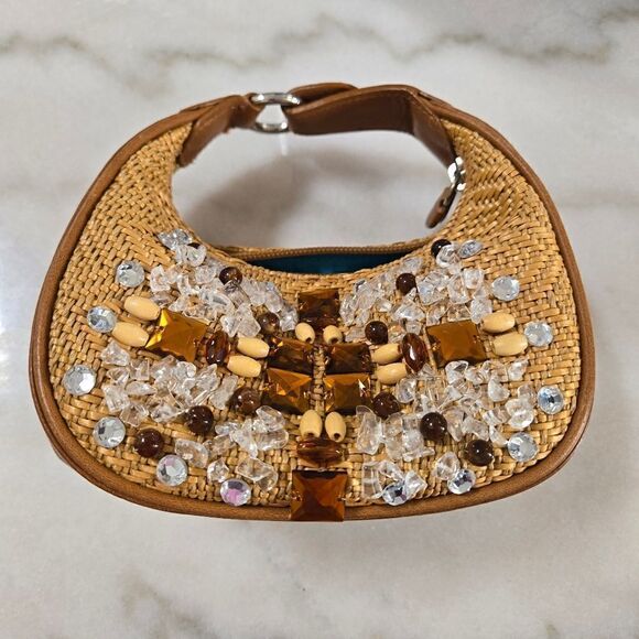 COLE HAAN straw bag embroidery , new - Picture 1 of 8